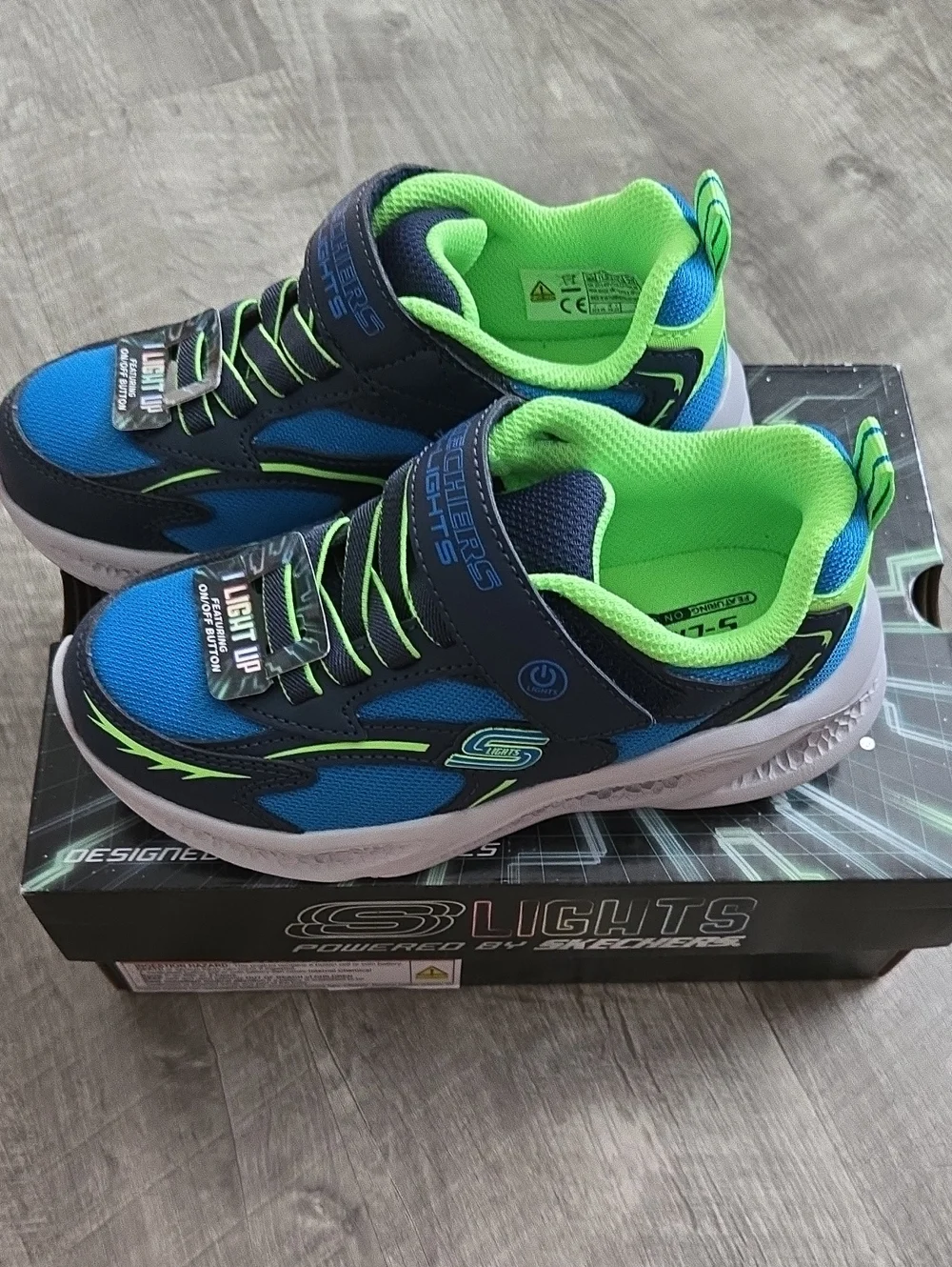 Skechers Kids Blue and Neon Green Light-Up Sneakers